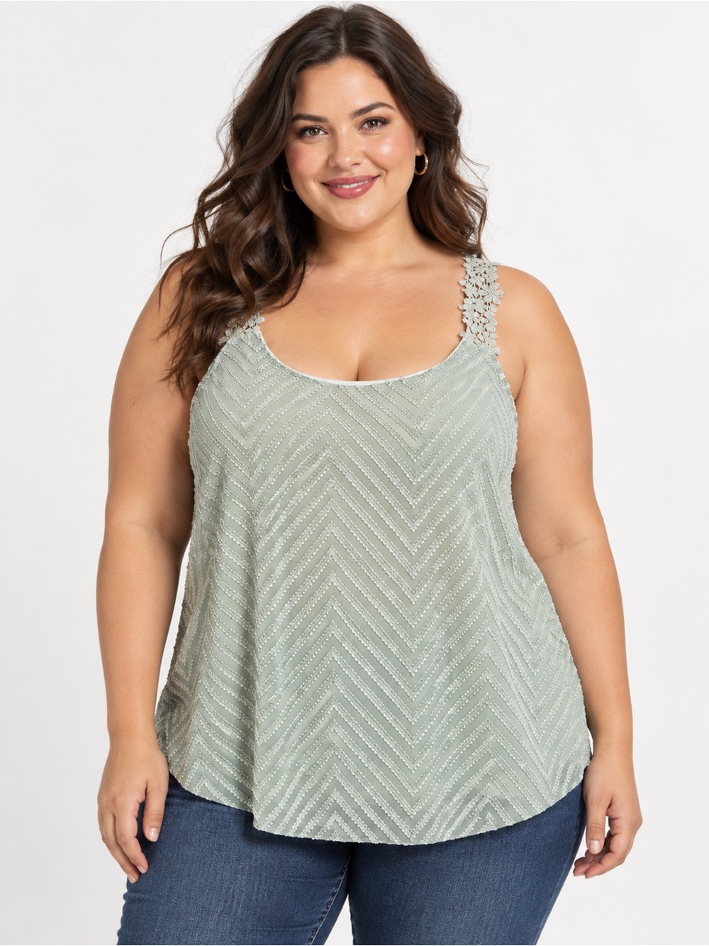 SHEIN Sage Green Embellished Strap Chevron Tank